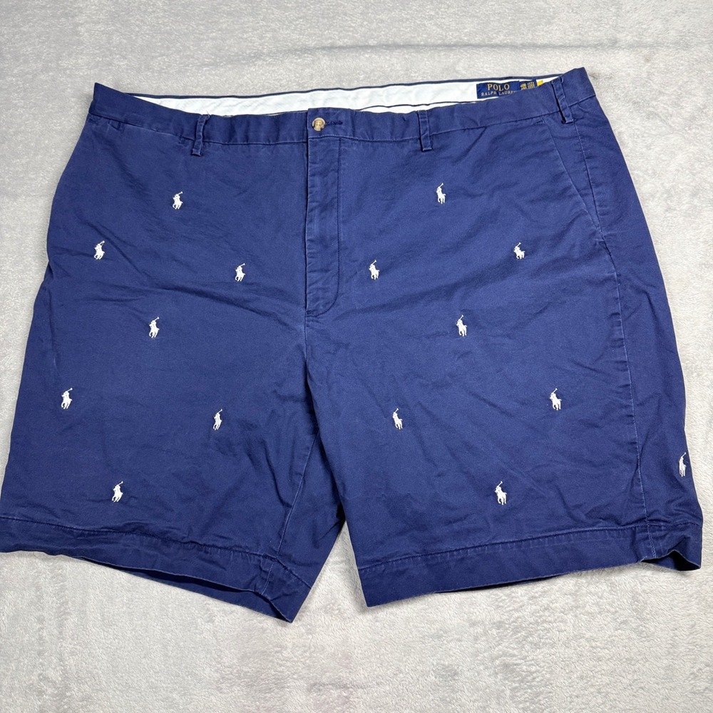 Polo Ralph Lauren Chino Shorts Mens 48 Blue All Over Pony Stretch Classic Fit
